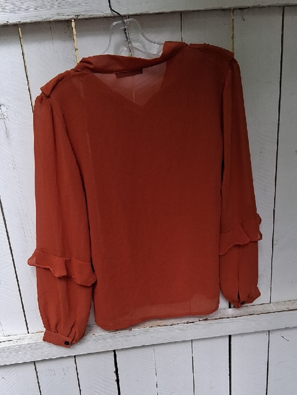 SHEIN Rust Ruffle Tie-Front Blouse - Picture 8 of 9